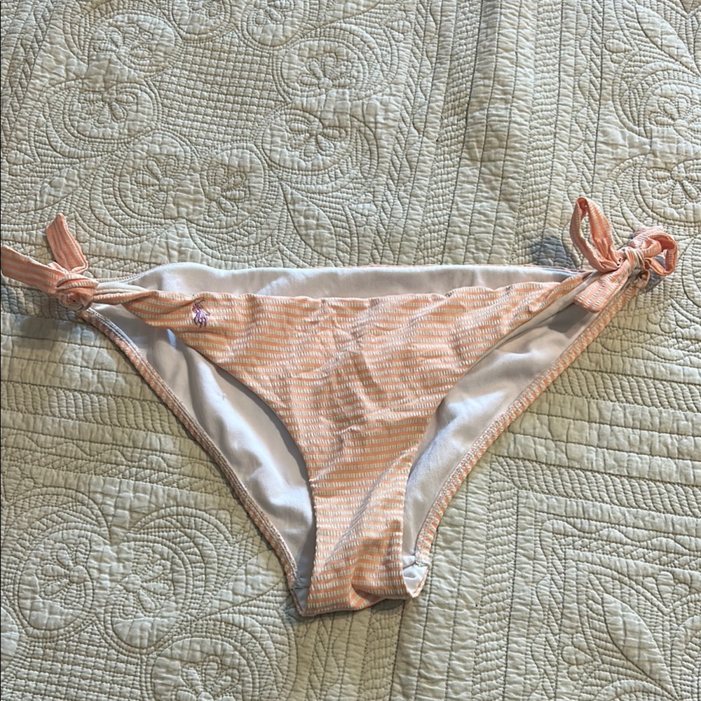 Peach Striped Bikini Bottom with Logo